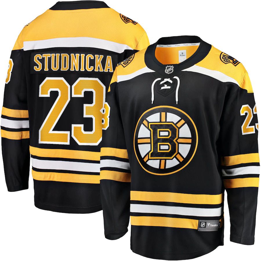 Men Boston Bruins #23 Jack Studnicka Fanatics Branded Black Home Breakaway Player NHL Jersey